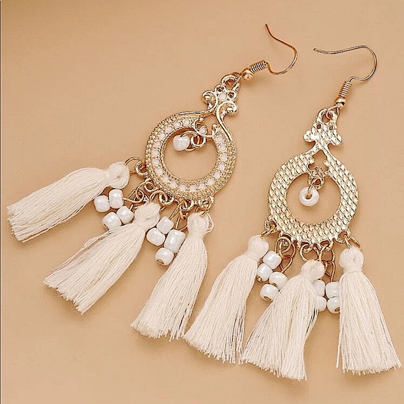 2 FOR $20 White Tassel Drop Earring - Picture 3 of 3